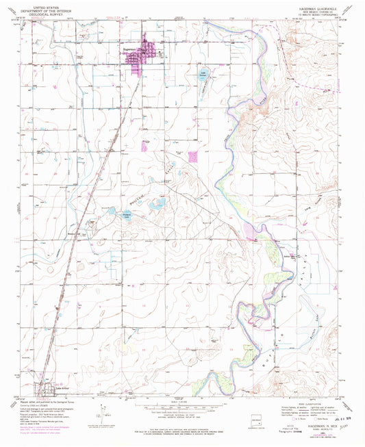 Classic USGS Hagerman New Mexico 7.5'x7.5' Topo Map Image
