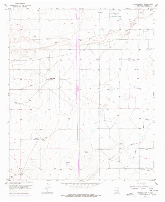 Classic USGS Hagerman SW New Mexico 7.5'x7.5' Topo Map Image