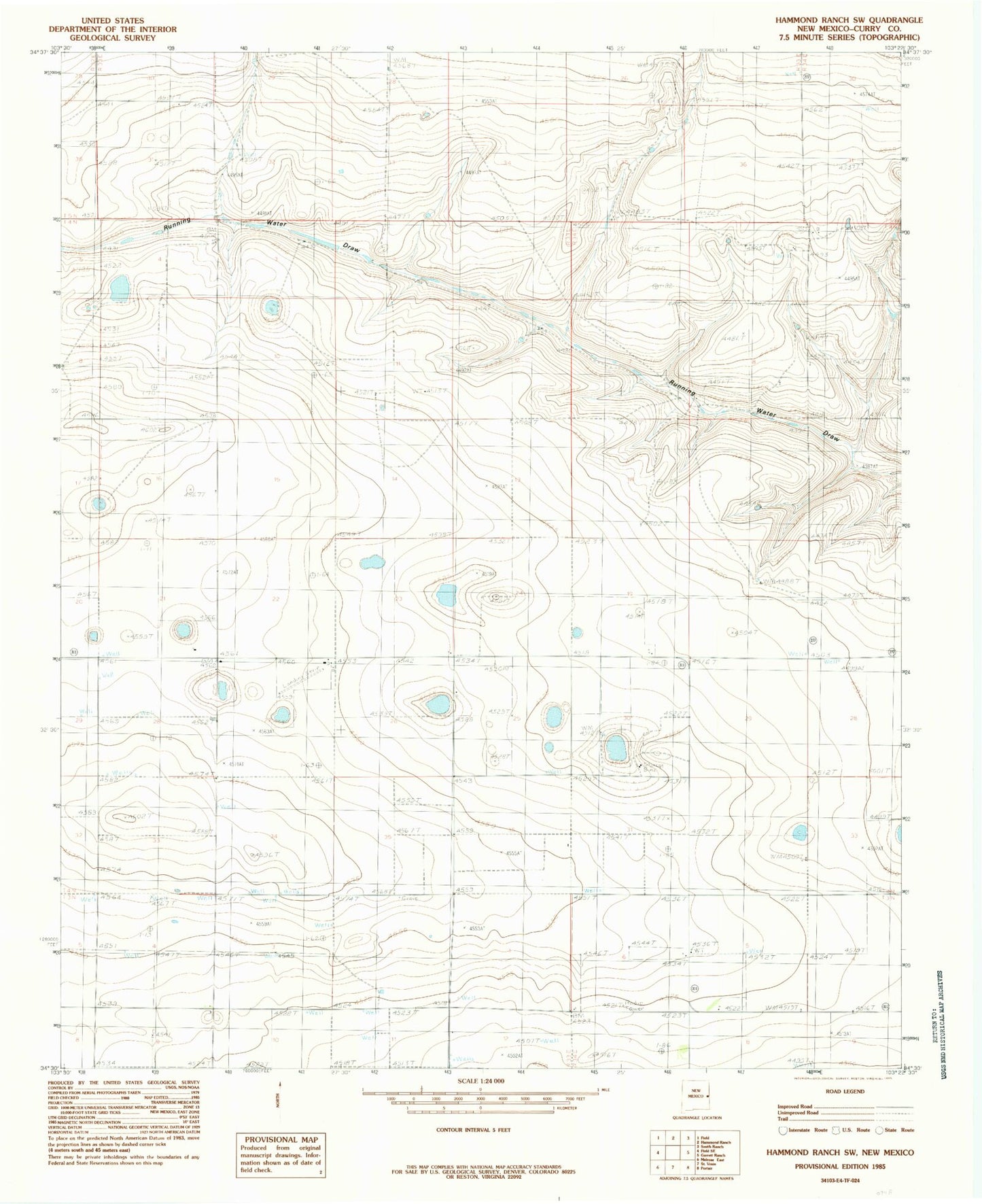 Classic USGS Hammond Ranch SW New Mexico 7.5'x7.5' Topo Map Image