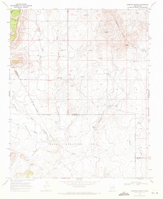 Classic USGS Hampton Ranch New Mexico 7.5'x7.5' Topo Map Image