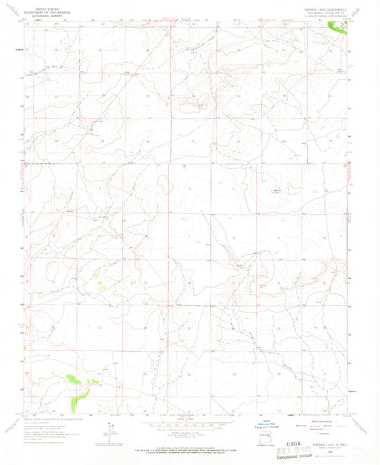 Classic USGS Harben Lake New Mexico 7.5'x7.5' Topo Map Image