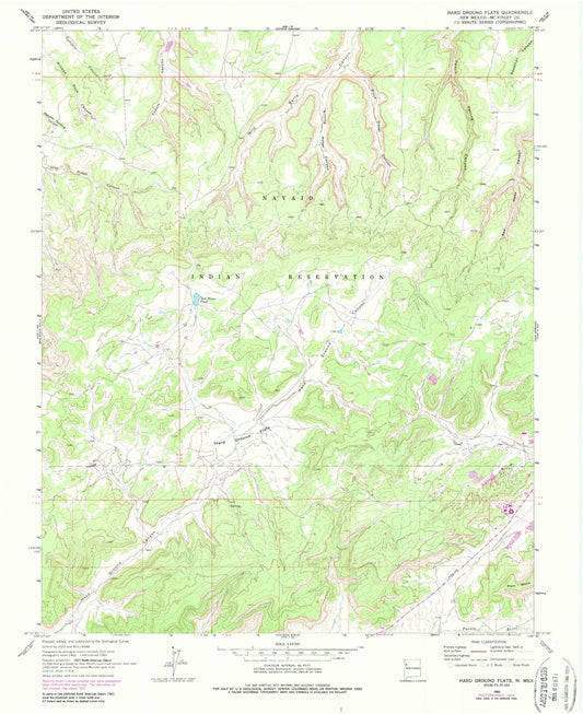 Classic USGS Hard Ground Flats New Mexico 7.5'x7.5' Topo Map Image