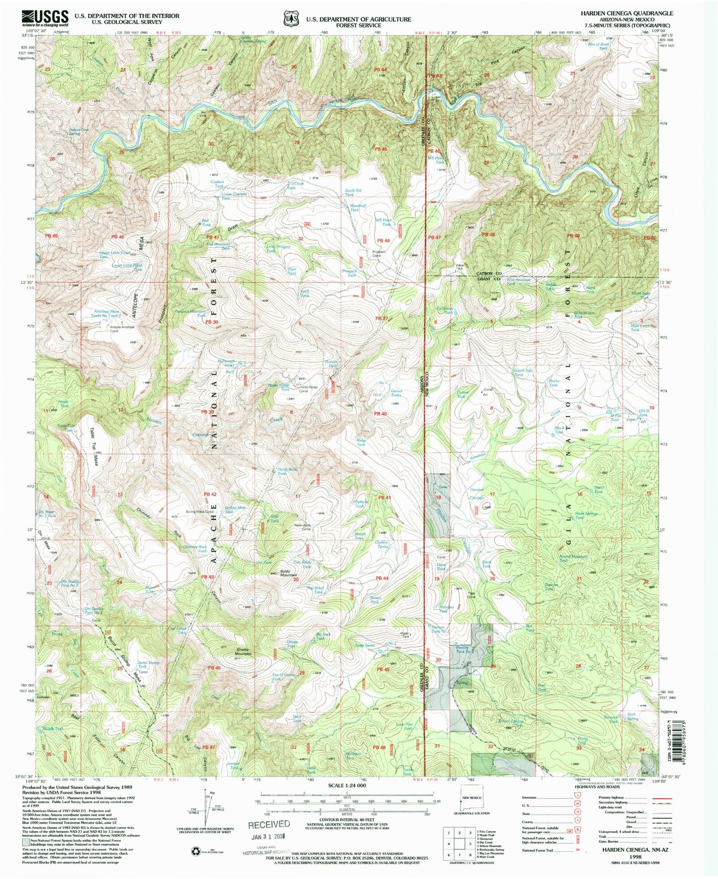 Classic USGS Harden Cienega New Mexico 7.5'x7.5' Topo Map Image