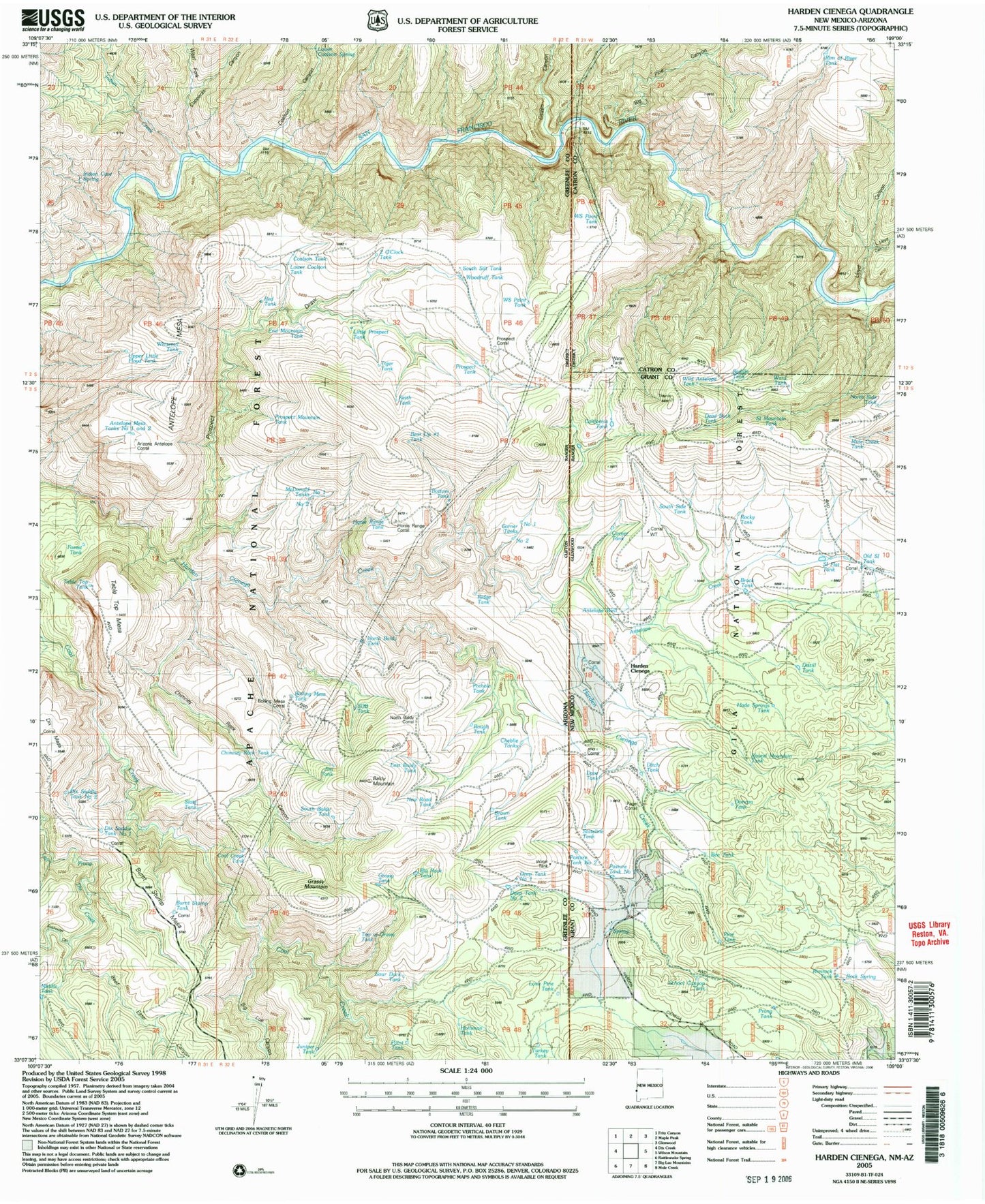 Classic USGS Harden Cienega New Mexico 7.5'x7.5' Topo Map Image
