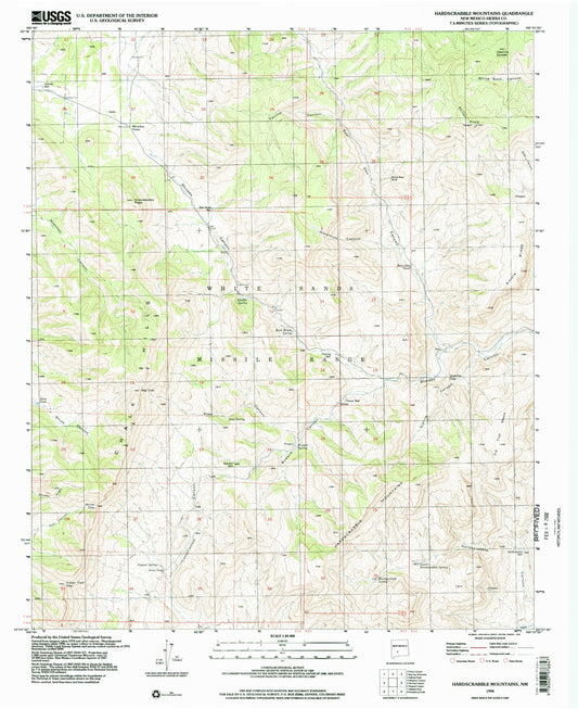Classic USGS Hardscrabble Mountains New Mexico 7.5'x7.5' Topo Map Image