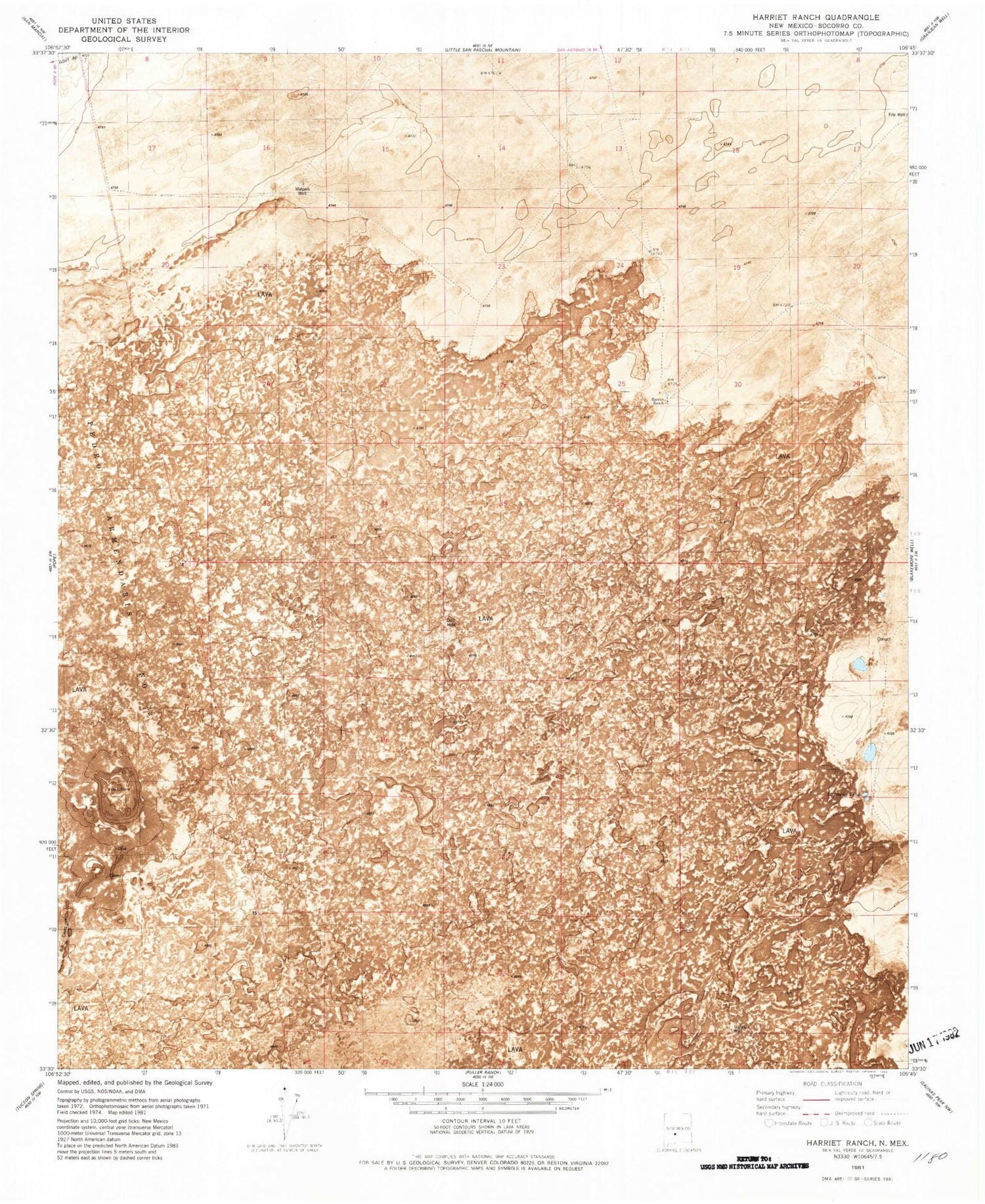 Classic USGS Harriet Ranch New Mexico 7.5'x7.5' Topo Map Image
