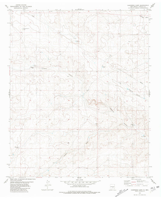 Classic USGS Hasperos Camp New Mexico 7.5'x7.5' Topo Map Image