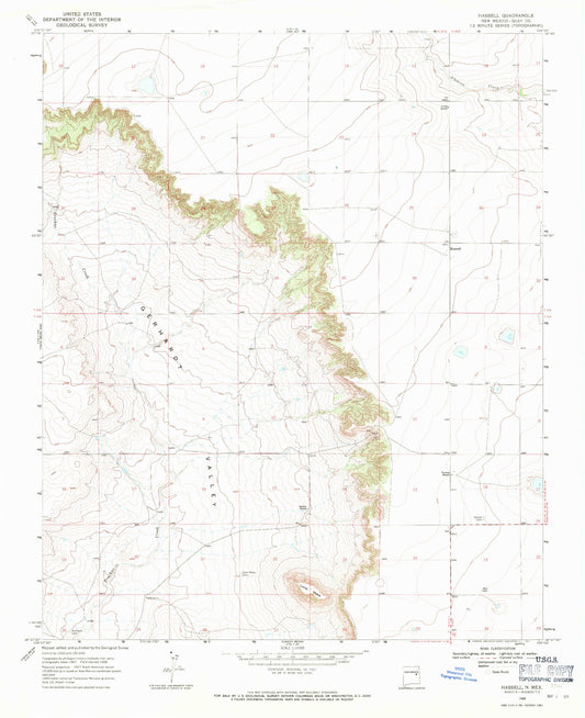 Classic USGS Hassell New Mexico 7.5'x7.5' Topo Map Image