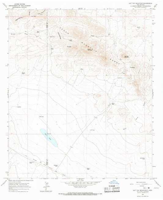 Classic USGS Hat Top Mountain New Mexico 7.5'x7.5' Topo Map Image