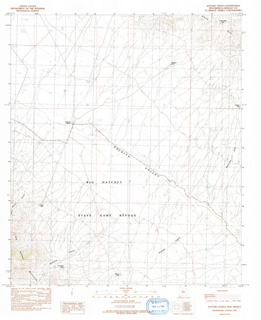 Classic USGS Hatchet Ranch New Mexico 7.5'x7.5' Topo Map Image