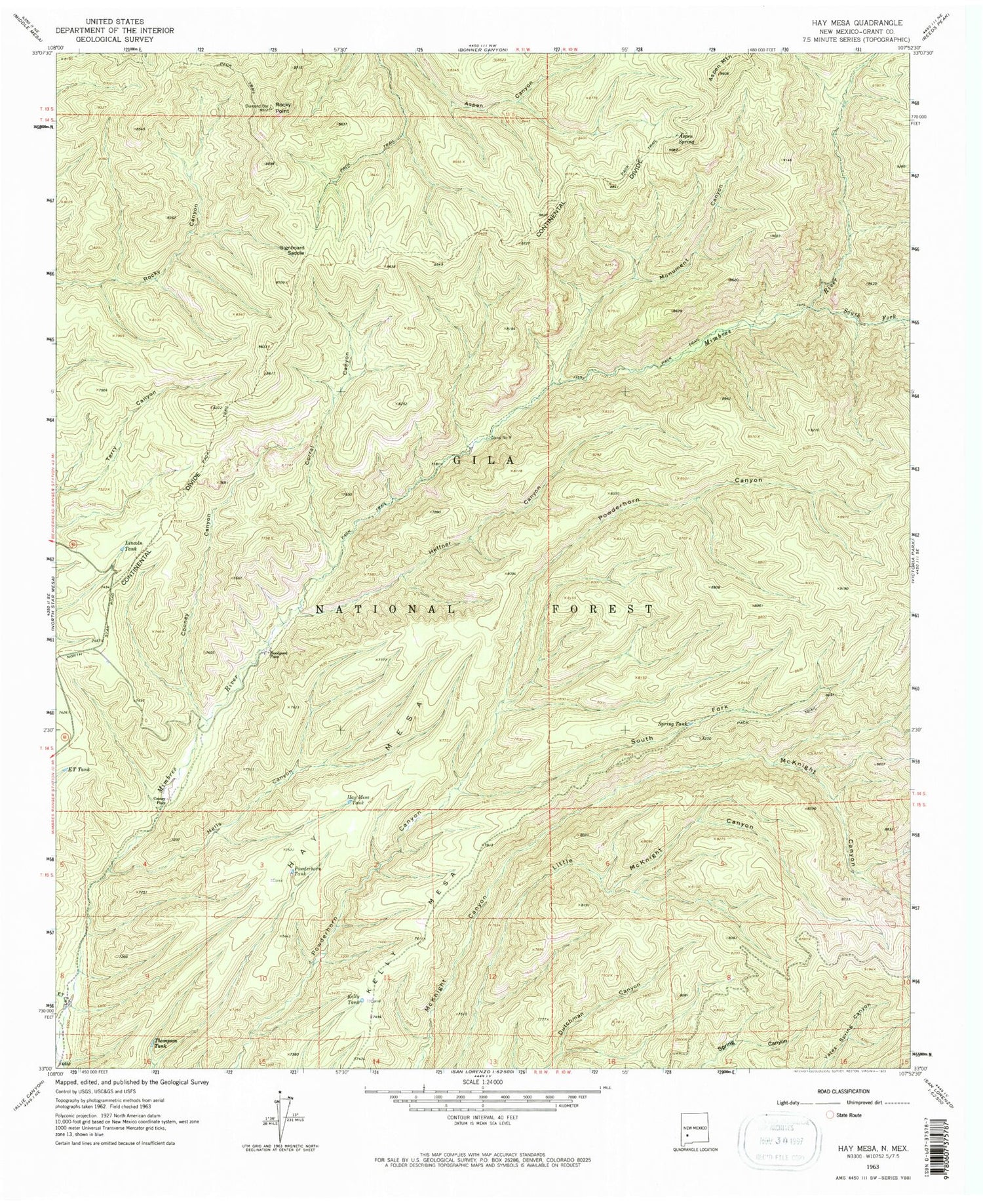 Classic USGS Hay Mesa New Mexico 7.5'x7.5' Topo Map Image