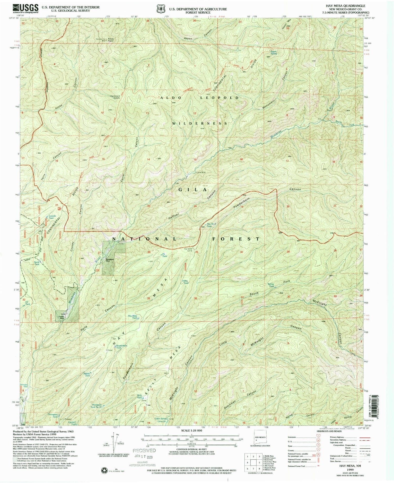 Classic USGS Hay Mesa New Mexico 7.5'x7.5' Topo Map Image