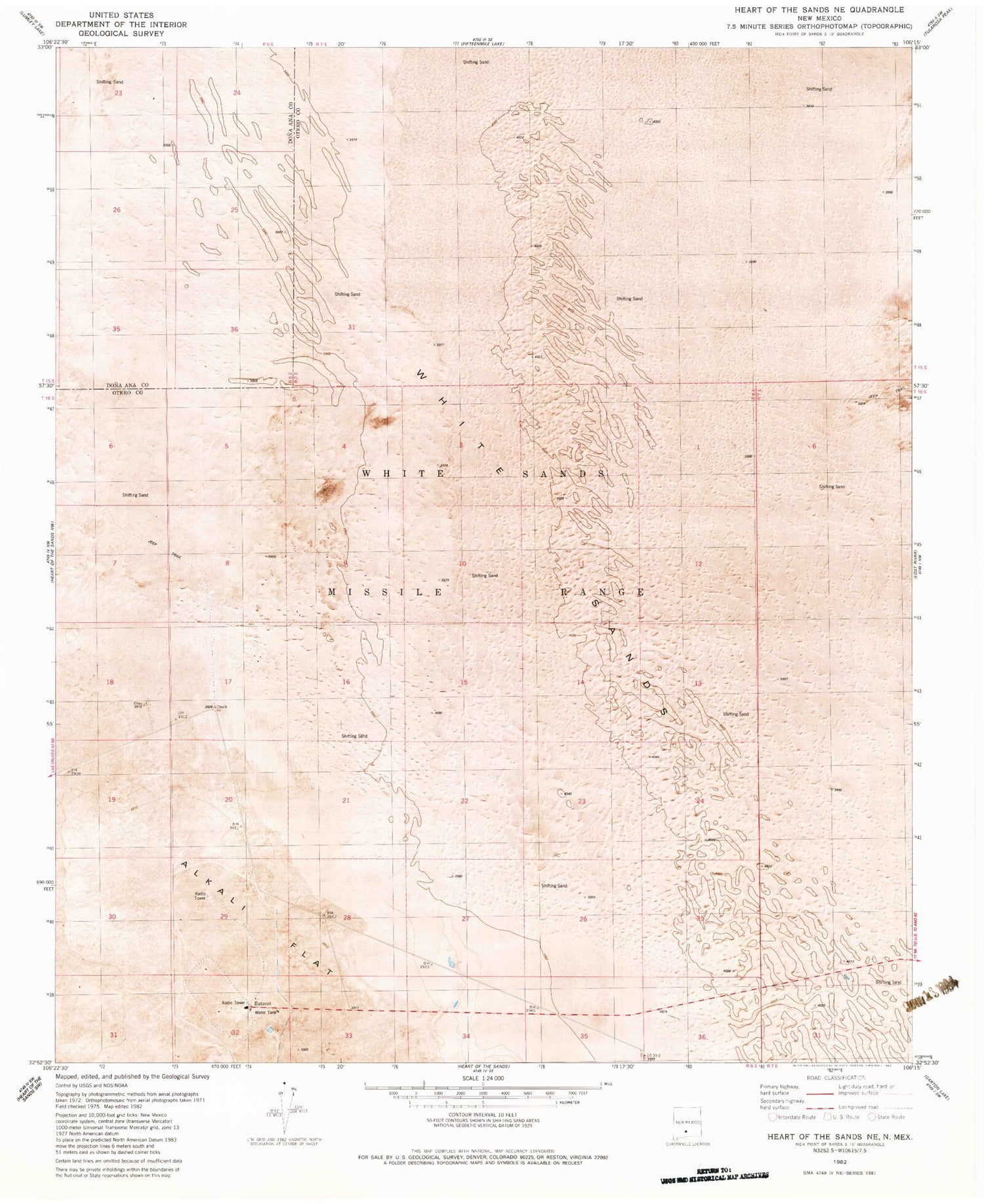 Classic USGS Heart of the Sands NE New Mexico 7.5'x7.5' Topo Map Image