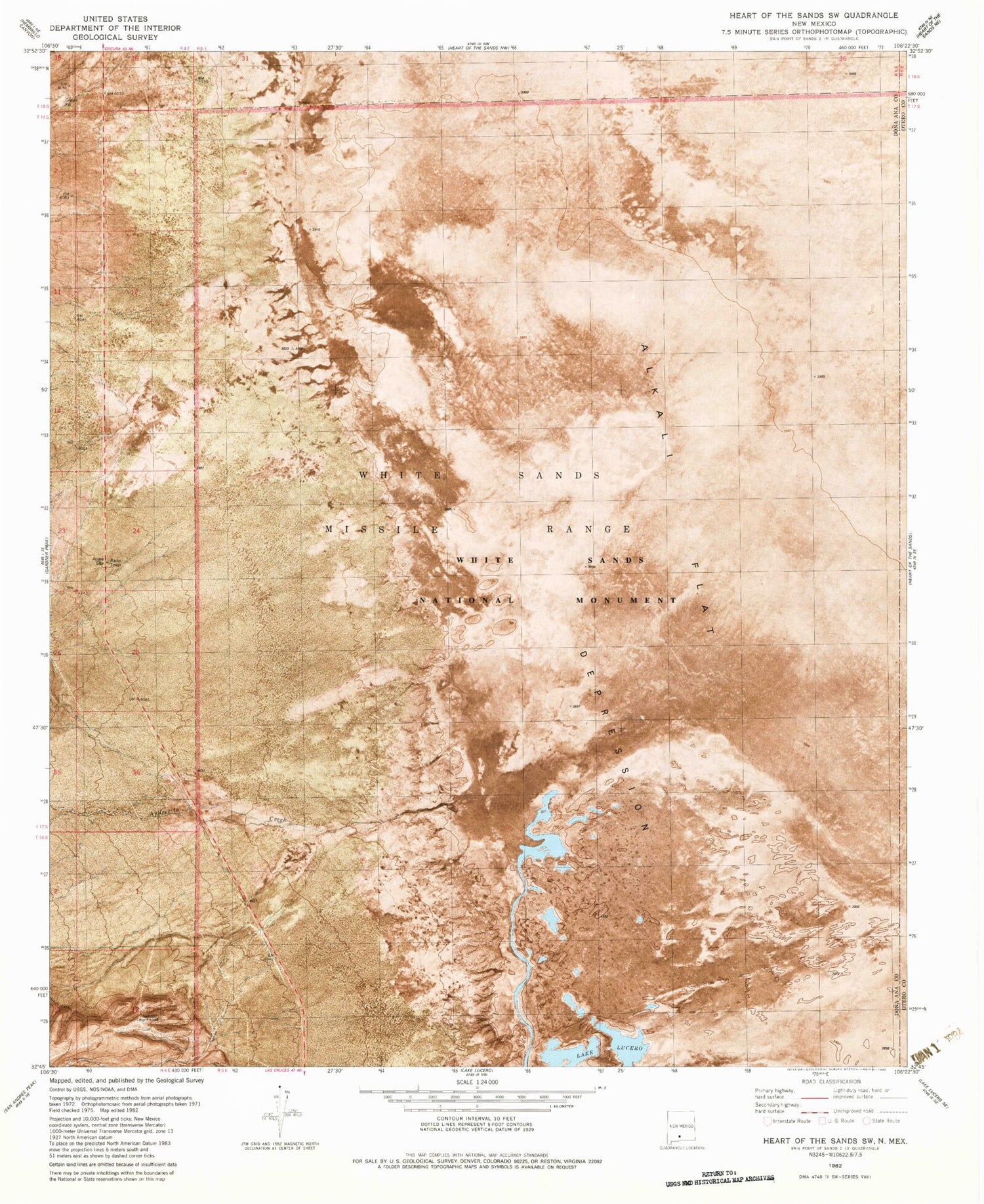 Classic USGS Heart of the Sands SW New Mexico 7.5'x7.5' Topo Map Image