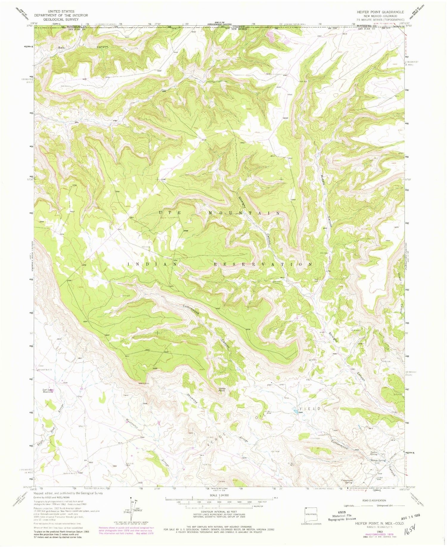 Classic USGS Heifer Point New Mexico 7.5'x7.5' Topo Map Image