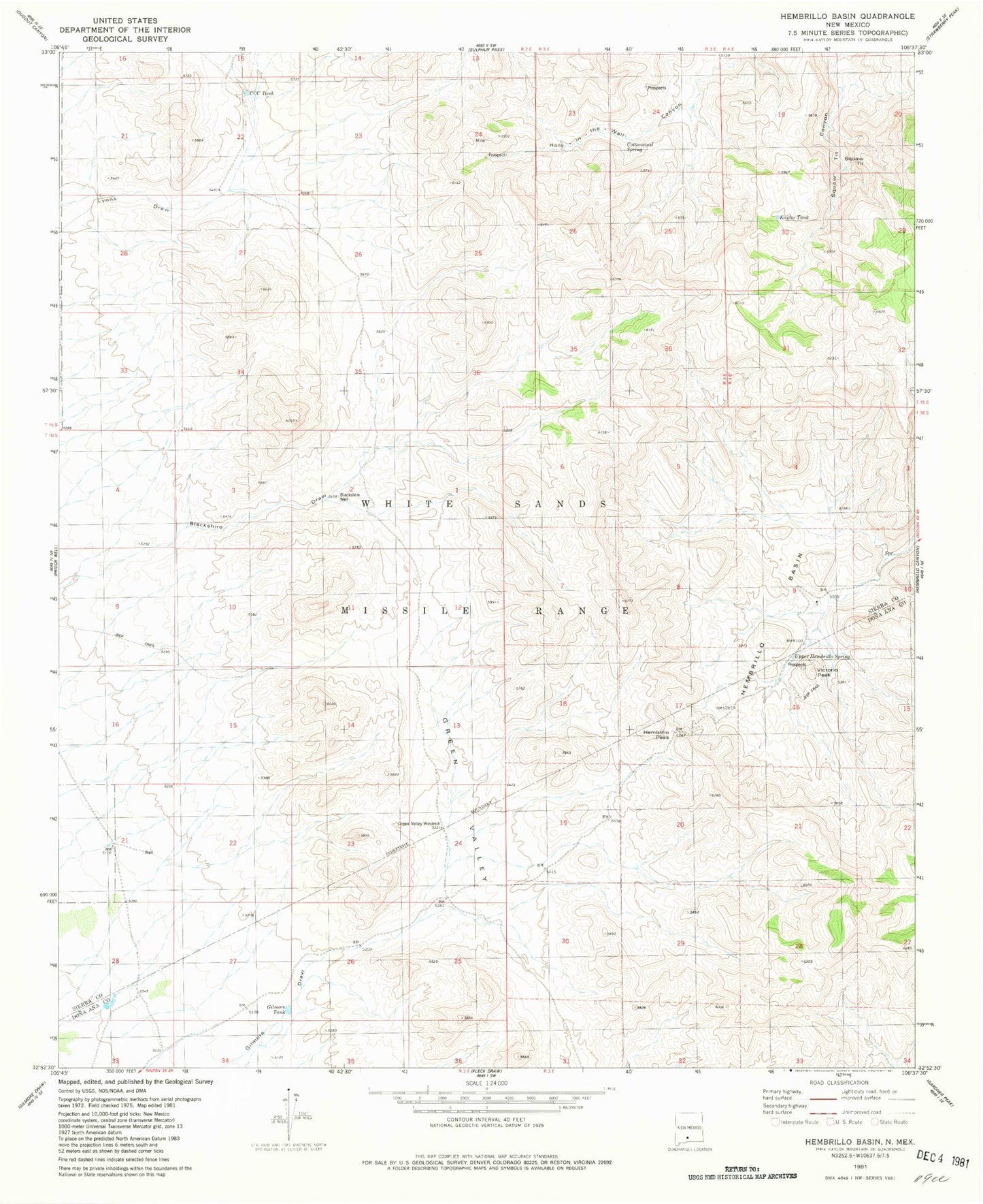 Classic USGS Hembrillo Basin New Mexico 7.5'x7.5' Topo Map Image