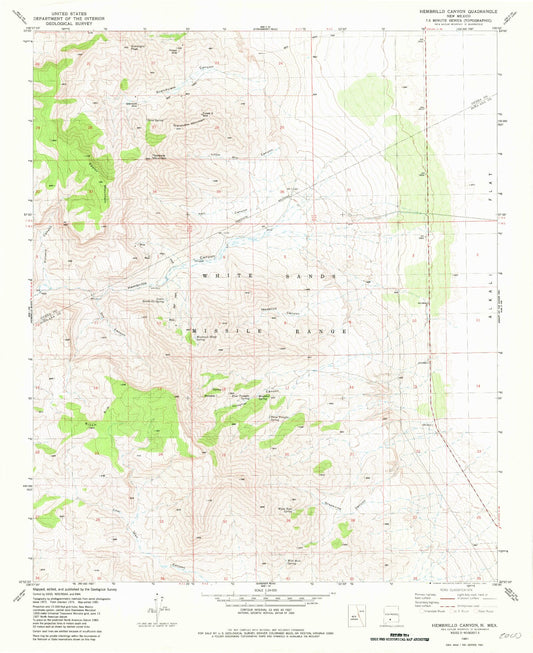 Classic USGS Hembrillo Canyon New Mexico 7.5'x7.5' Topo Map Image