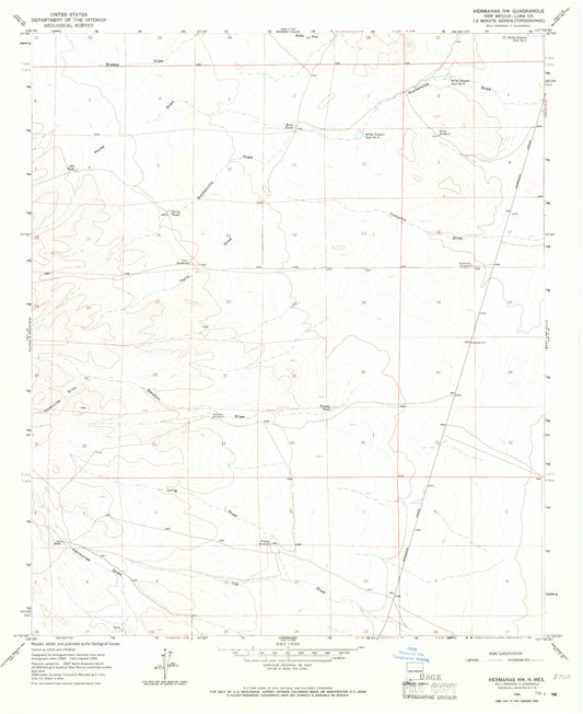Classic USGS Hermanas NW New Mexico 7.5'x7.5' Topo Map Image