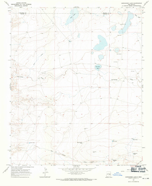 Classic USGS Hernandez Lake New Mexico 7.5'x7.5' Topo Map Image
