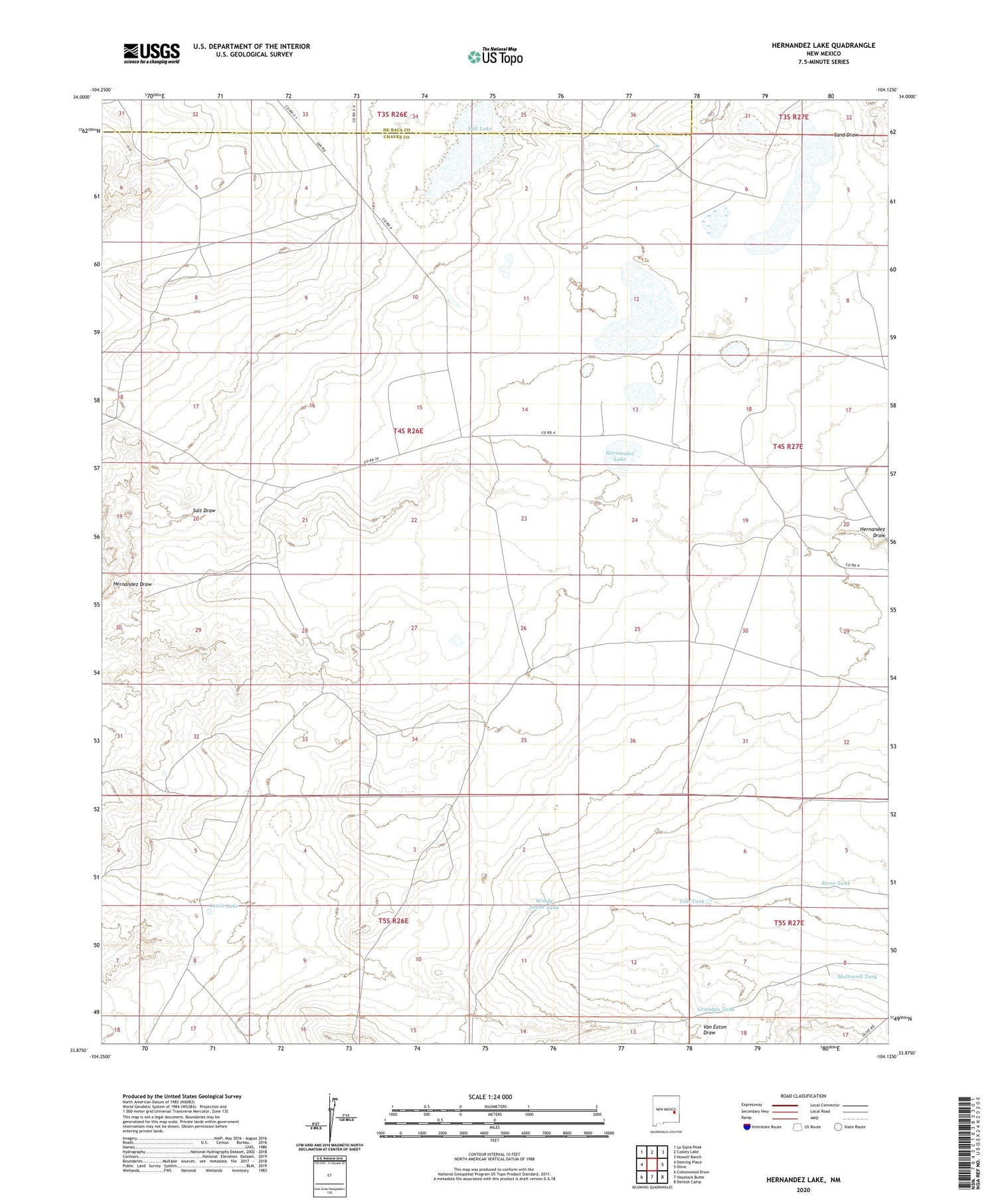 Hernandez Lake New Mexico US Topo Map Image