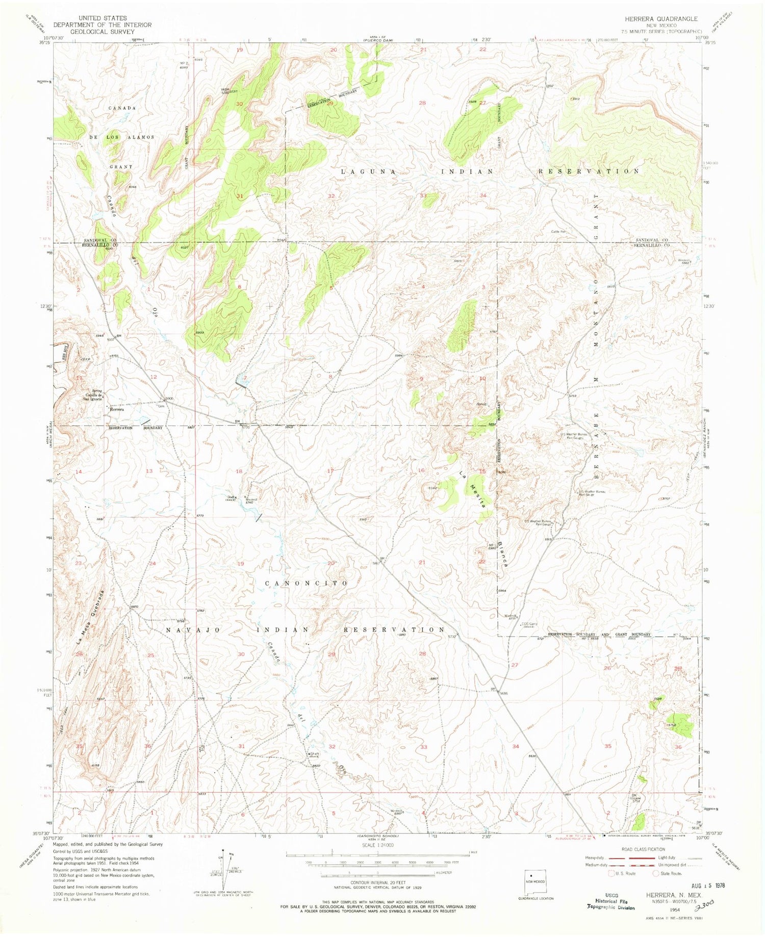 Classic USGS Herrera New Mexico 7.5'x7.5' Topo Map Image