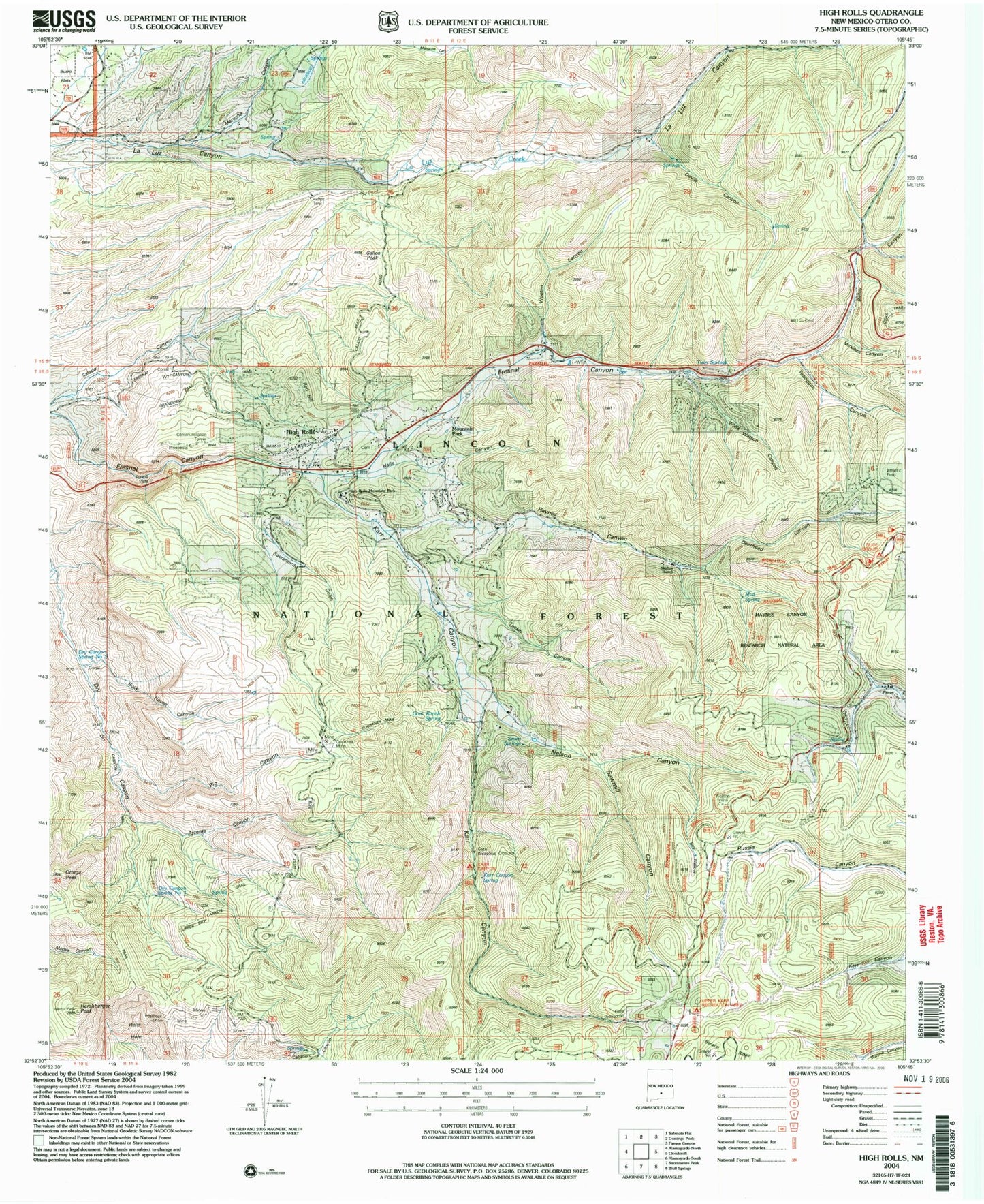 Classic USGS High Rolls New Mexico 7.5'x7.5' Topo Map Image