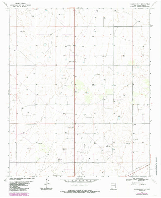 Classic USGS Hillburn City New Mexico 7.5'x7.5' Topo Map Image