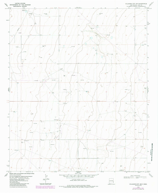 Classic USGS Hillburn City SW New Mexico 7.5'x7.5' Topo Map Image