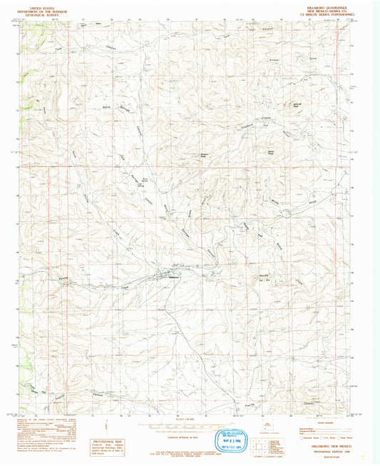Classic USGS Hillsboro New Mexico 7.5'x7.5' Topo Map Image