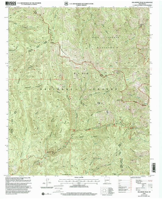 Classic USGS Hillsboro Peak New Mexico 7.5'x7.5' Topo Map Image
