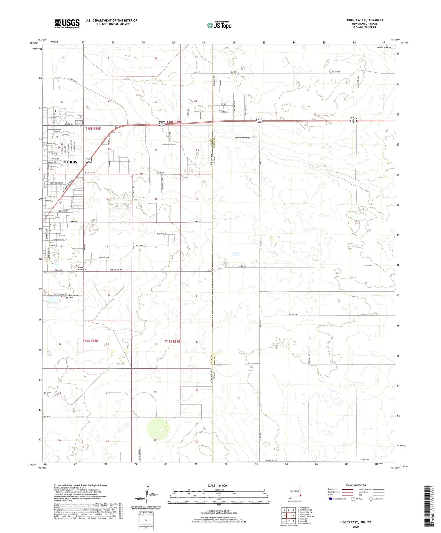 Hobbs East New Mexico US Topo Map Image