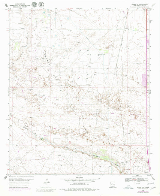 Classic USGS Hobbs SW New Mexico 7.5'x7.5' Topo Map Image
