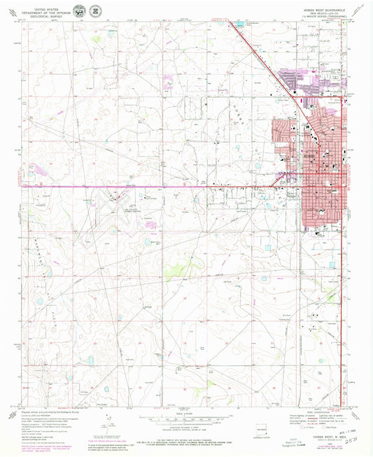 Classic USGS Hobbs West New Mexico 7.5'x7.5' Topo Map Image