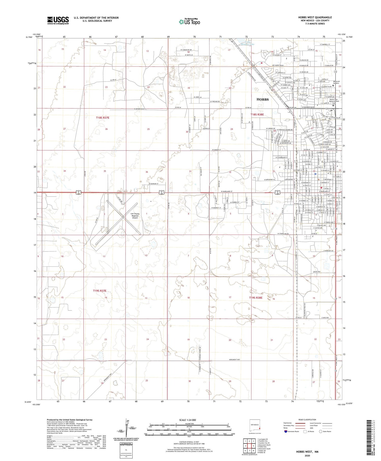Hobbs West New Mexico US Topo Map Image