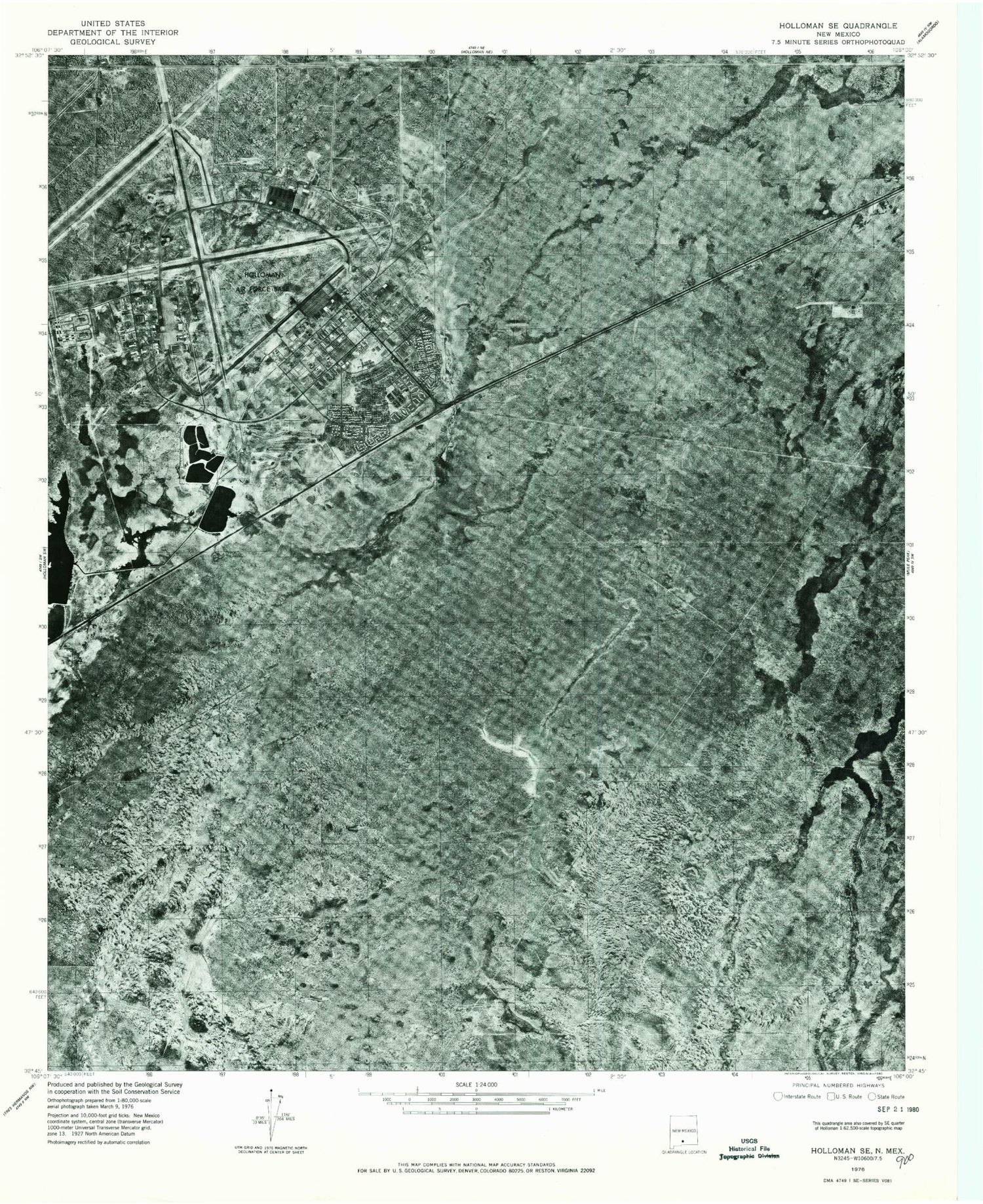 Classic USGS Holloman New Mexico 7.5'x7.5' Topo Map Image