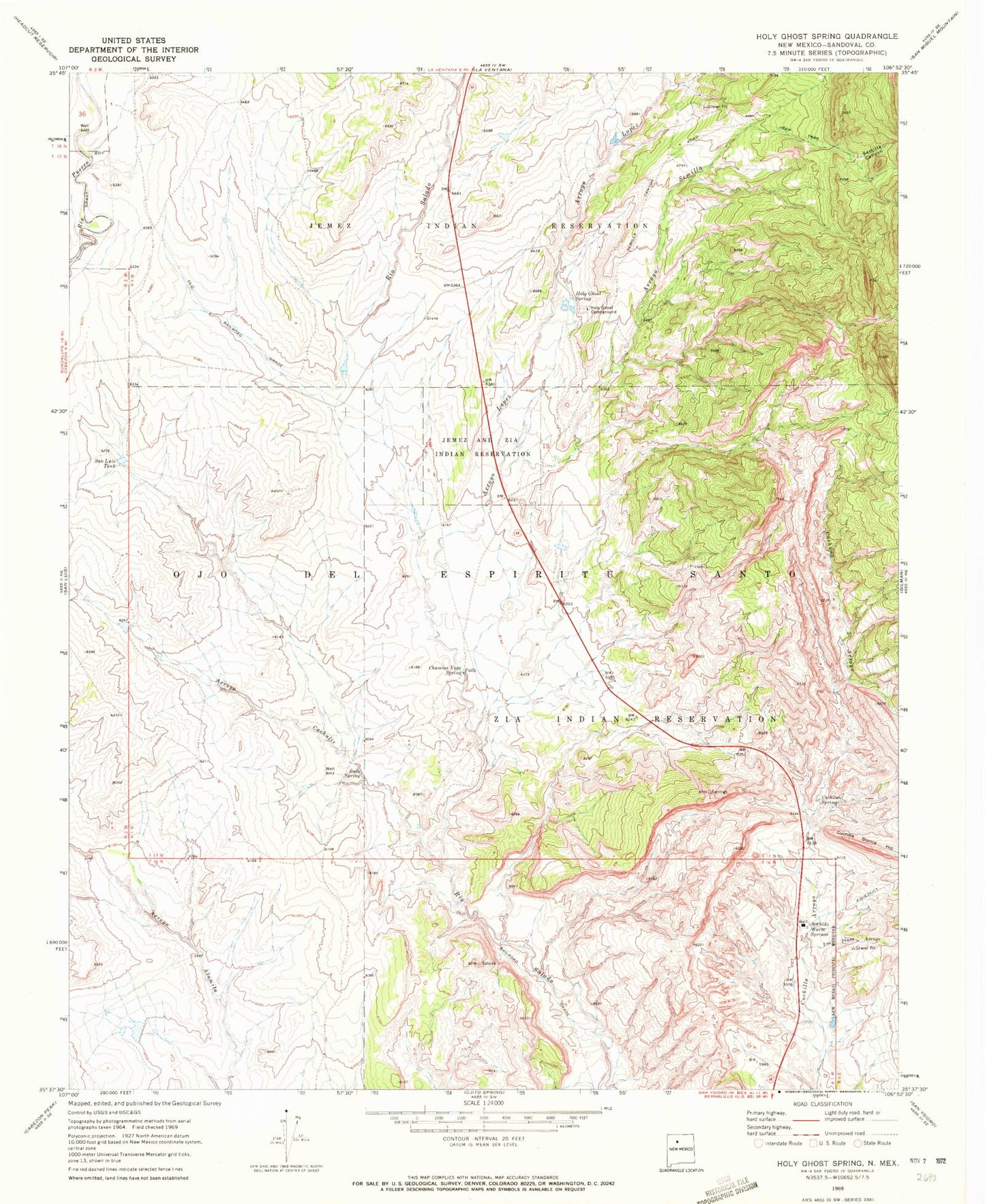 Classic USGS Holy Ghost Spring New Mexico 7.5'x7.5' Topo Map Image