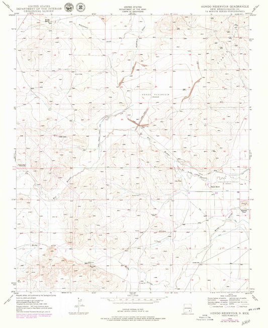 Classic USGS Hondo Reservoir New Mexico 7.5'x7.5' Topo Map Image