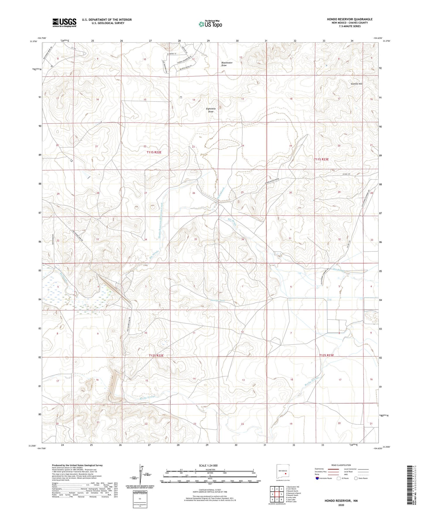 Hondo Reservoir New Mexico US Topo Map Image