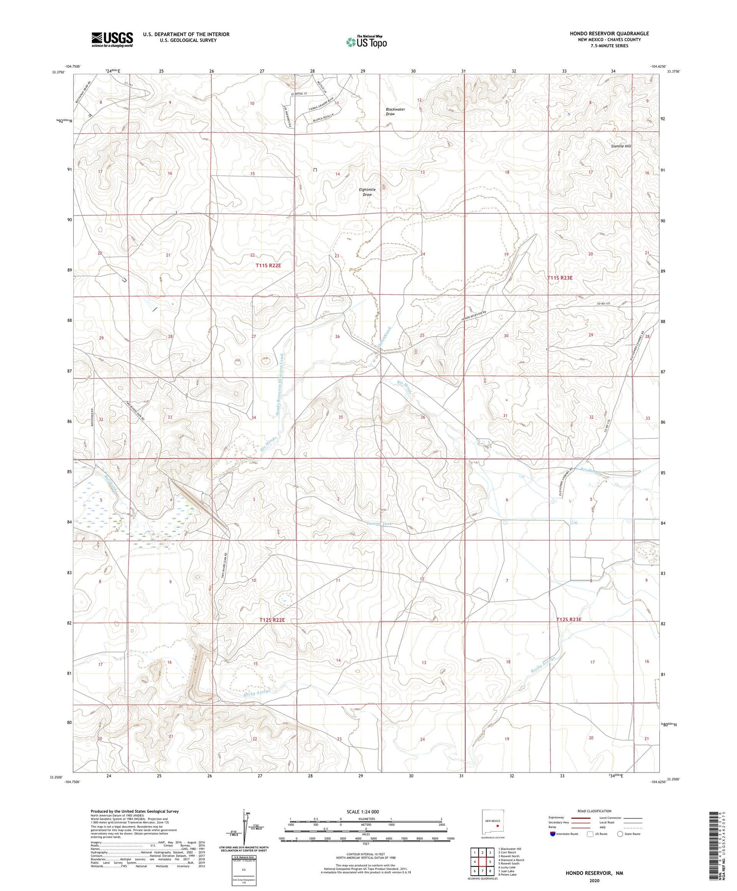 Hondo Reservoir New Mexico US Topo Map Image