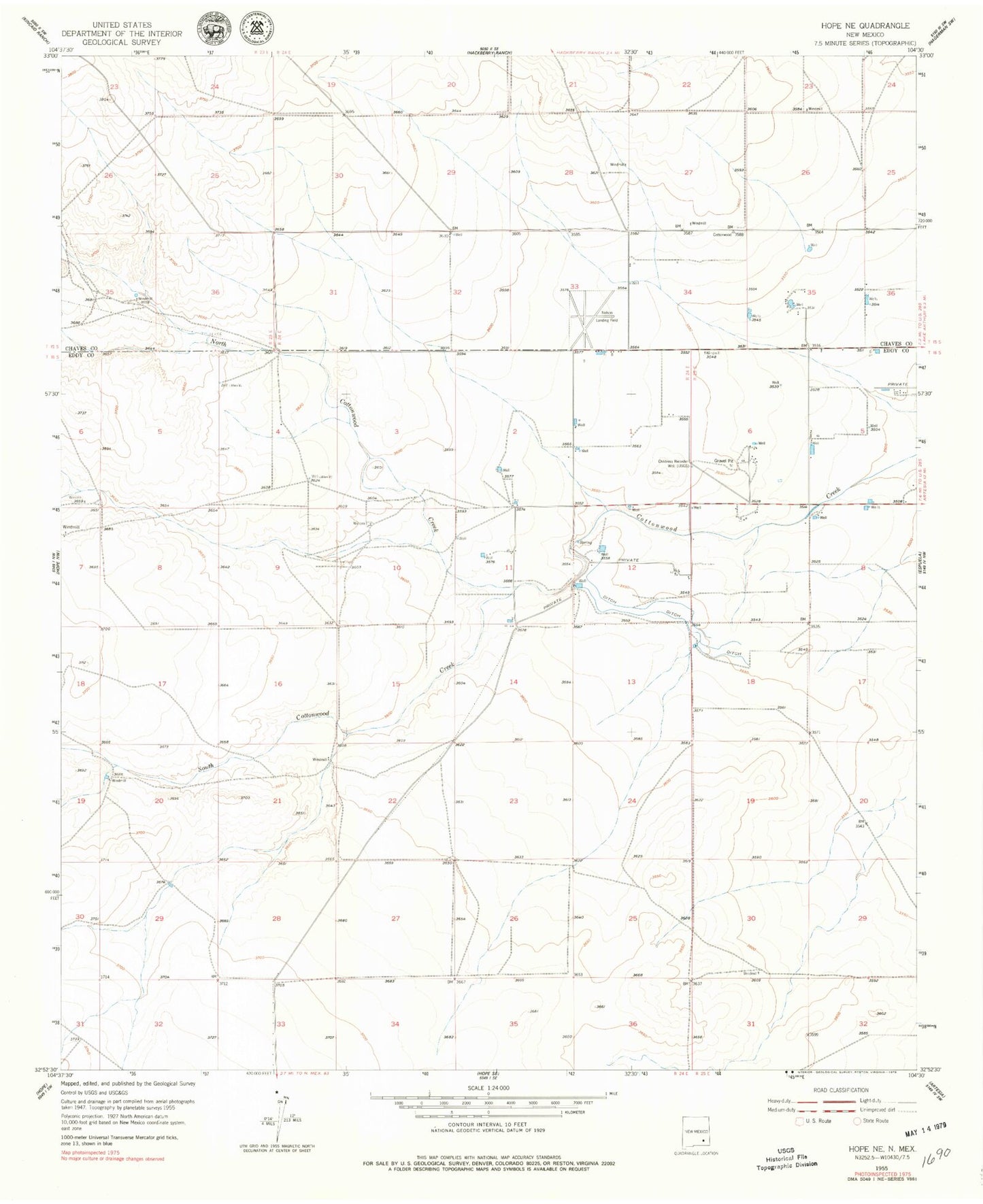 Classic USGS Hope NE New Mexico 7.5'x7.5' Topo Map Image