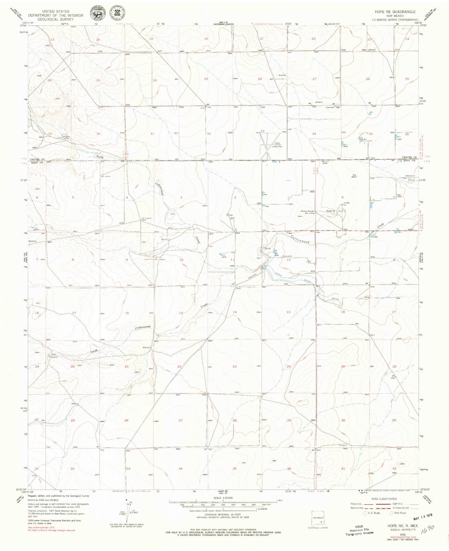 Classic USGS Hope NE New Mexico 7.5'x7.5' Topo Map Image