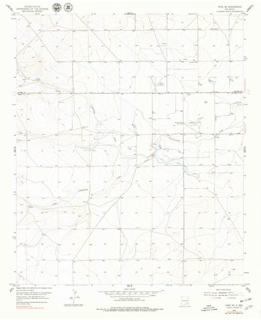 Classic USGS Hope NE New Mexico 7.5'x7.5' Topo Map Image