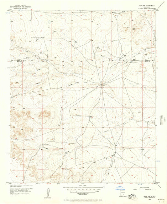 Classic USGS Hope NW New Mexico 7.5'x7.5' Topo Map Image