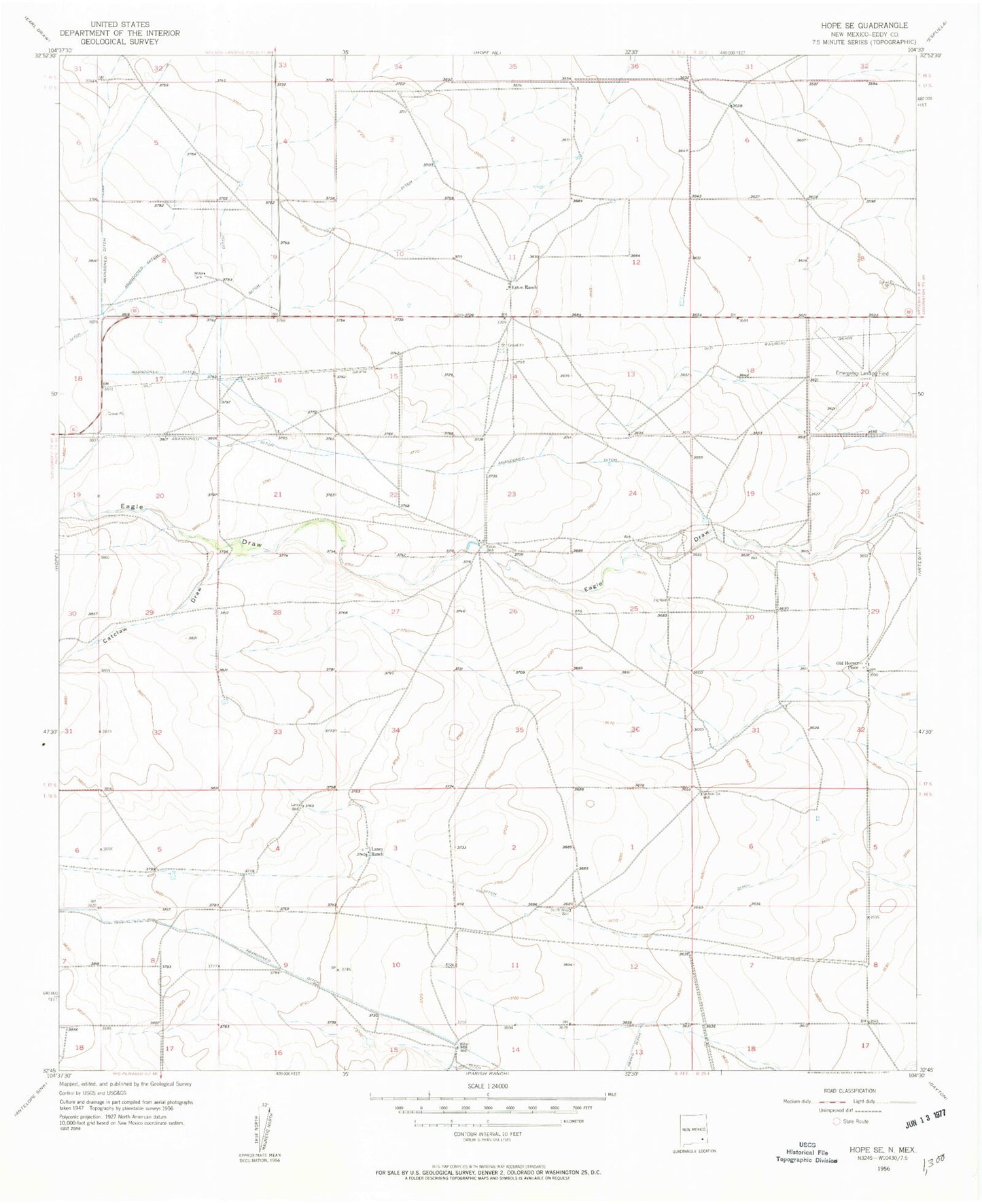 Classic USGS Hope SE New Mexico 7.5'x7.5' Topo Map Image
