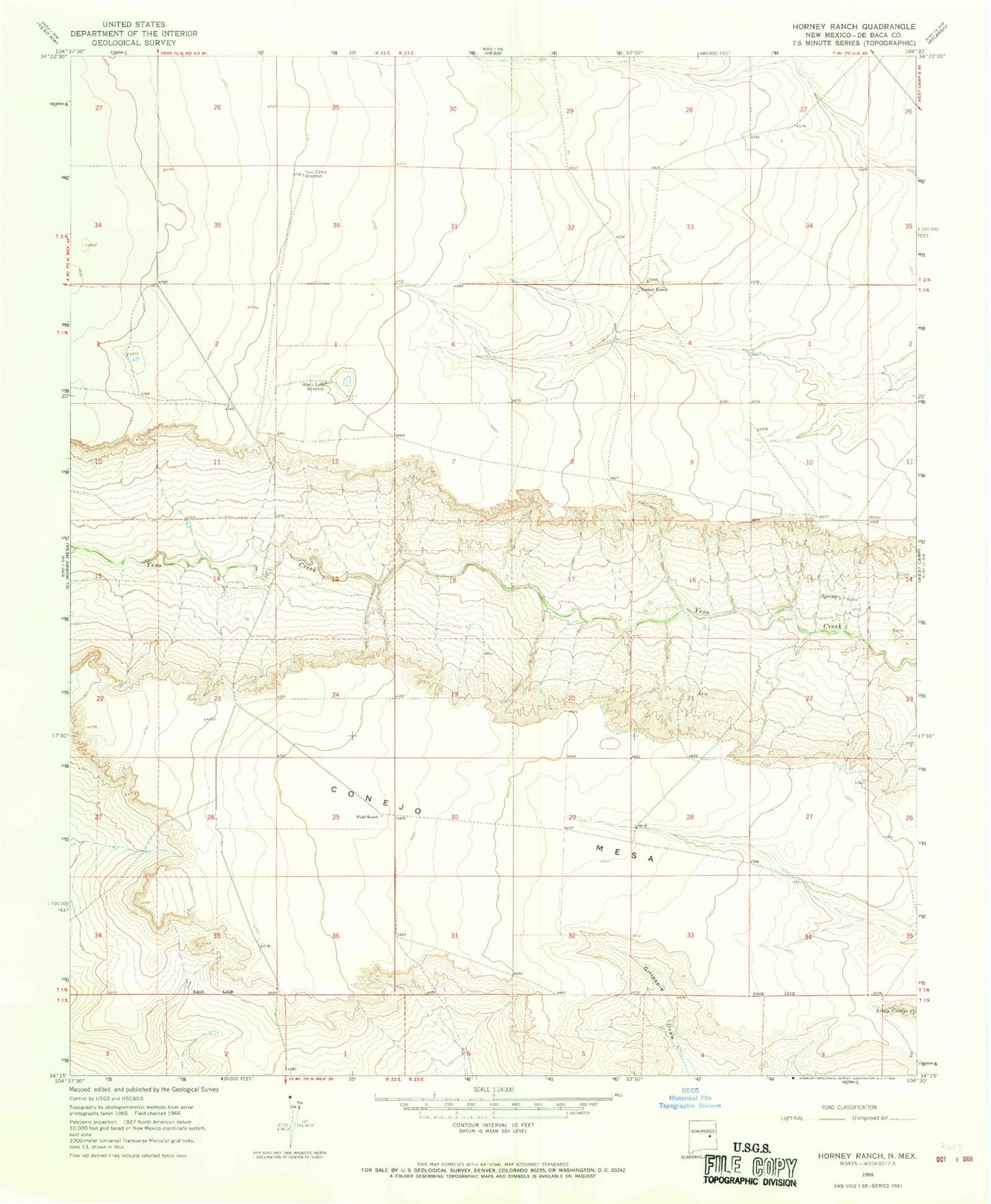 Classic USGS Horney Ranch New Mexico 7.5'x7.5' Topo Map Image