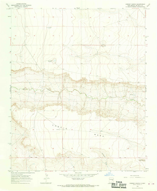 Classic USGS Horney Ranch New Mexico 7.5'x7.5' Topo Map Image