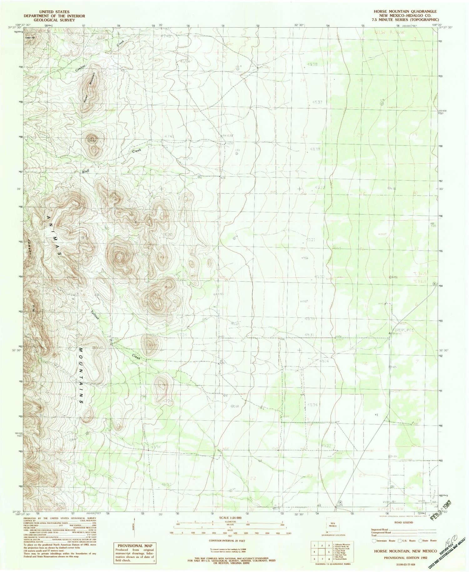 Classic USGS Horse Mountain New Mexico 7.5'x7.5' Topo Map Image