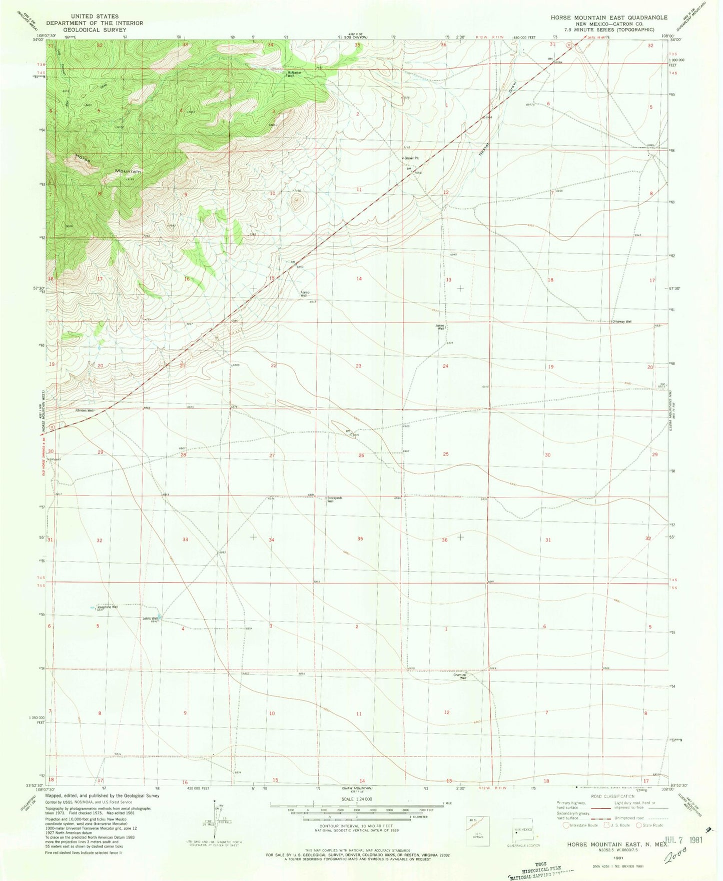 Classic USGS Horse Mountain East New Mexico 7.5'x7.5' Topo Map Image