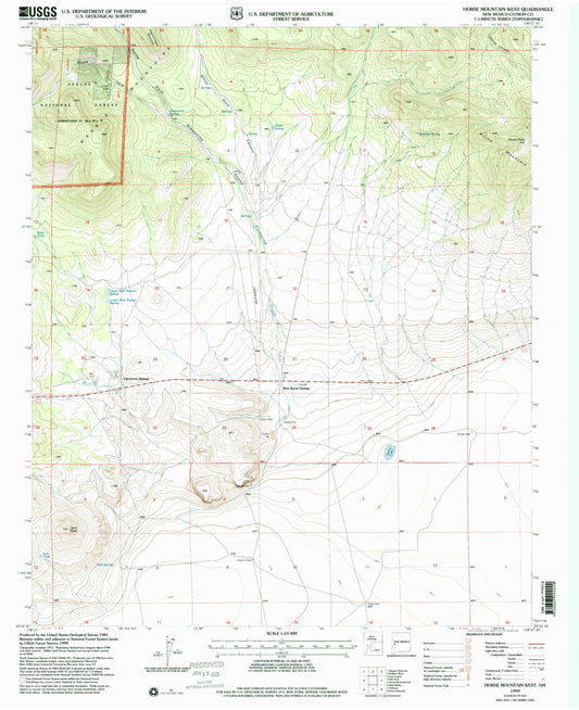 Classic USGS Horse Mountain West New Mexico 7.5'x7.5' Topo Map Image