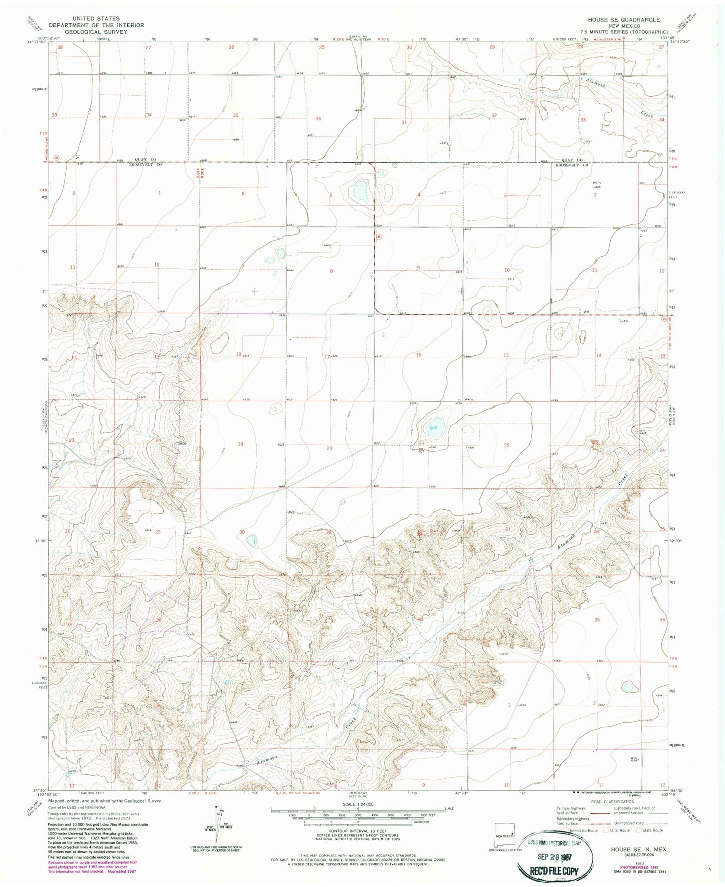 Classic USGS House SE New Mexico 7.5'x7.5' Topo Map Image